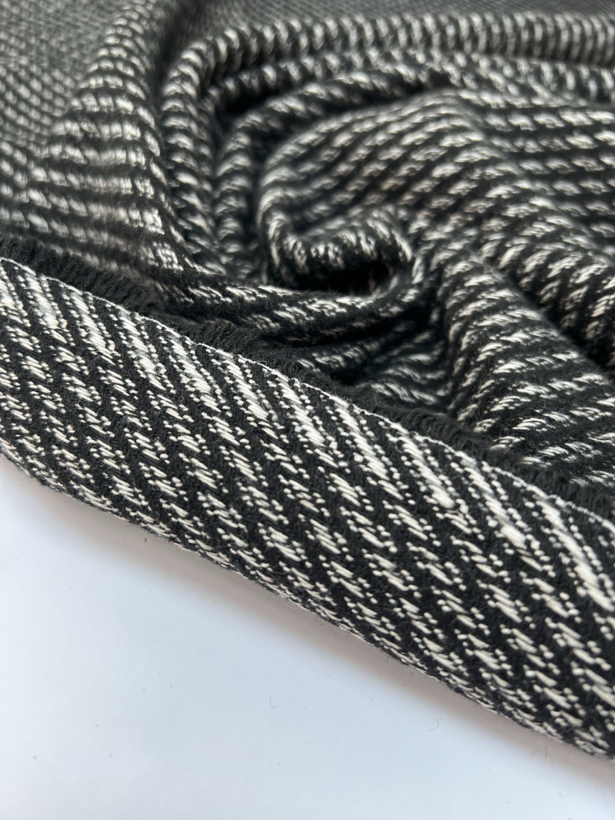 Cotton Wool Tweed Striped Black White