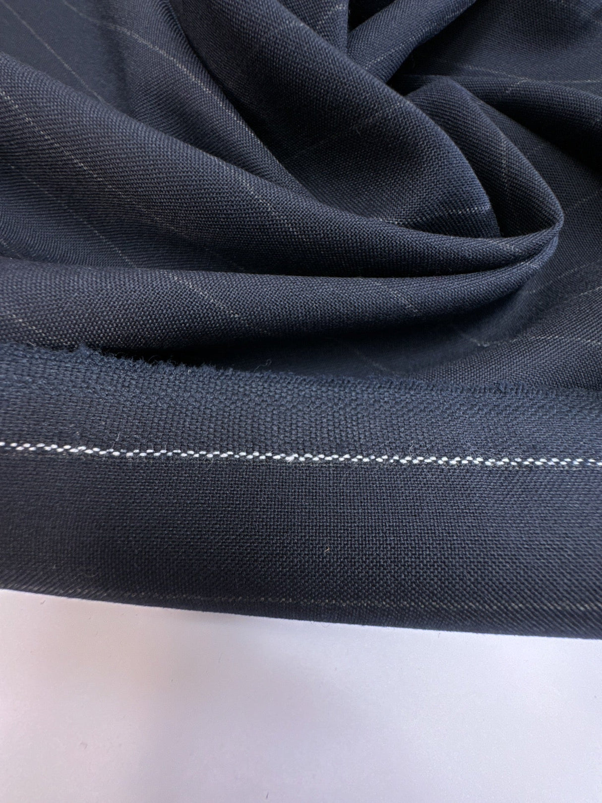 Wool Polyester Striped Suiting Fabric Gray-Blue