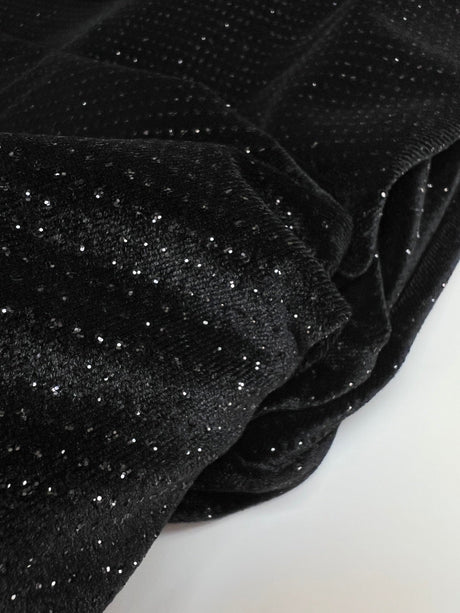 Black Velour Knitted Polyamide Stretch Fabric
