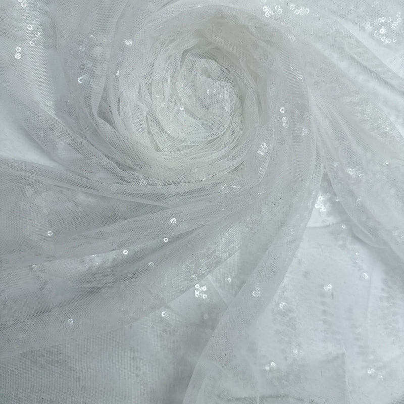 Polyamide Mesh Embroidered Sequin White