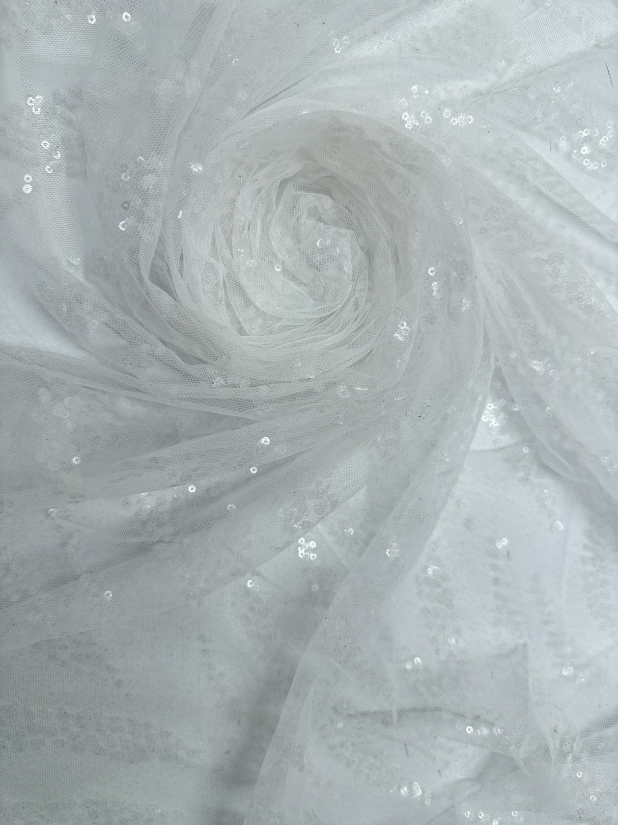 Polyamide Mesh Embroidered Sequin White