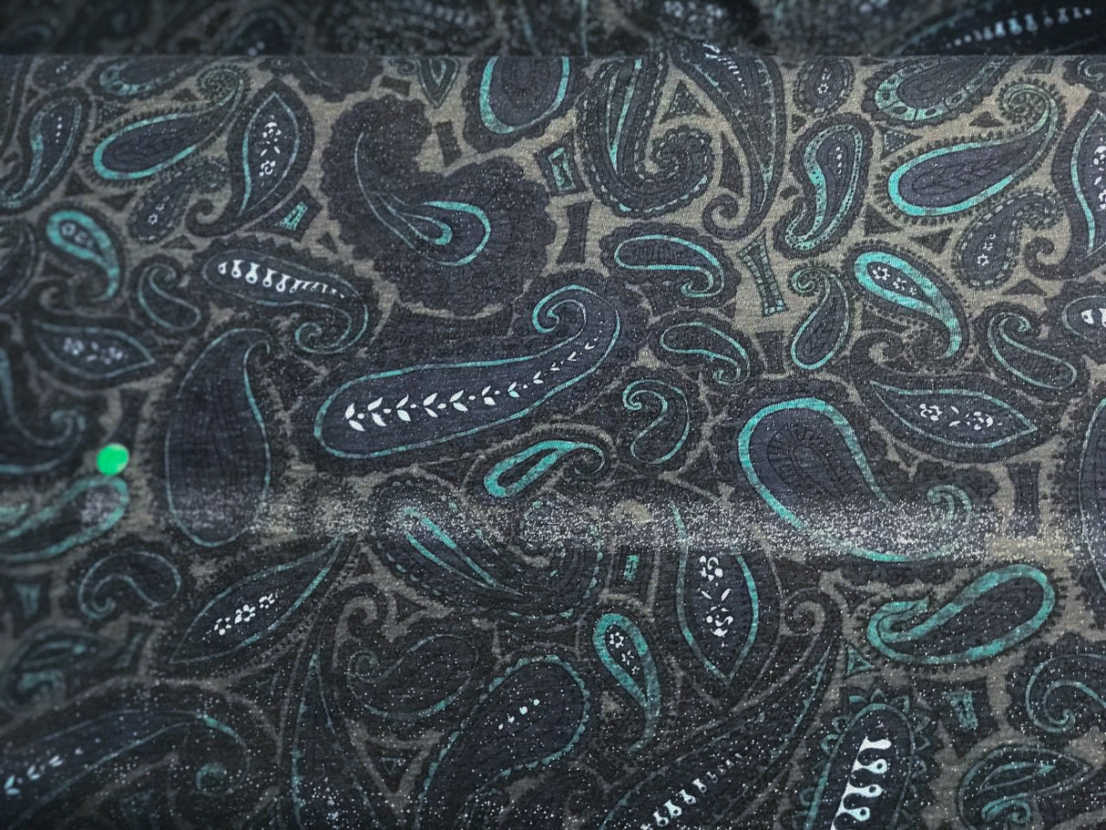 Cotton Stretch Knitted Fabric in Gray Blue Print