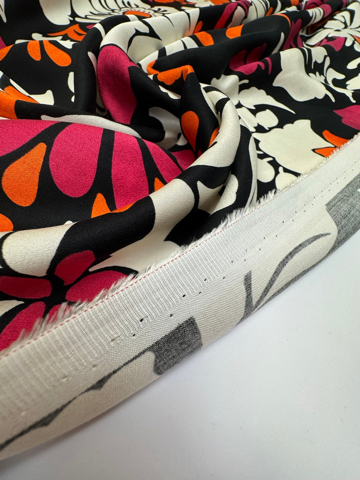 Viscose Sateen Floral Black White