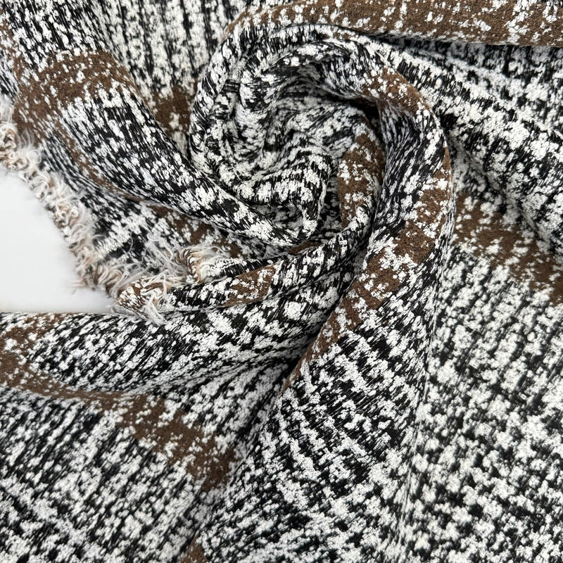 Wool Cotton Tweed Striped Checked Gray