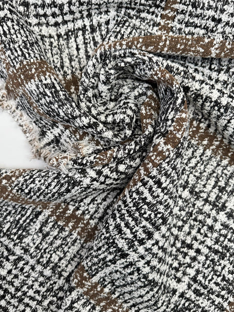 Wool Cotton Tweed Striped Checked Gray