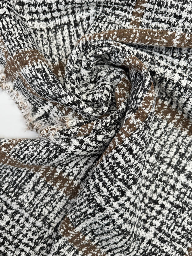 Wool Cotton Tweed Striped Checked Gray