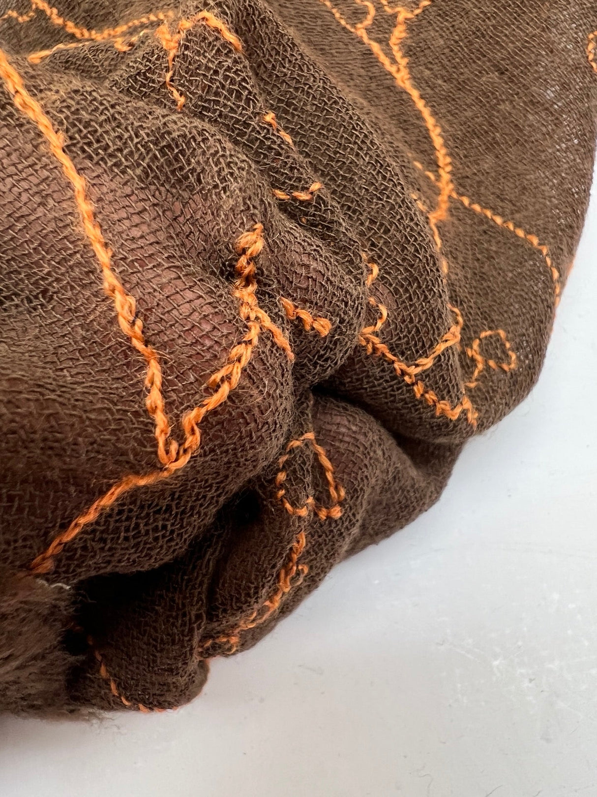 Wool Embroidered Fabric Brown