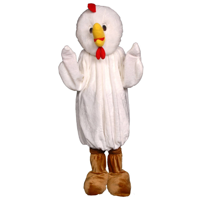 Adult chicken mascot costume with jumpsuit head and feet