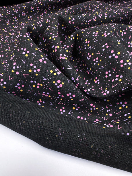 Virgin Wool Printed Black Pink Fabric