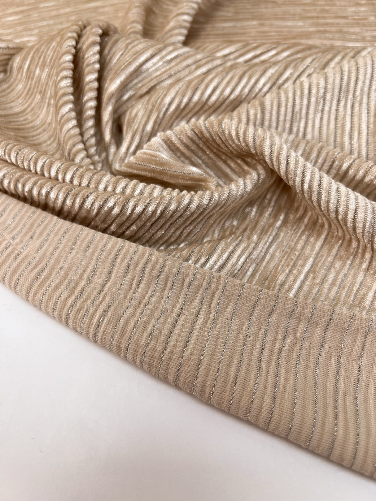 Beige Ribbed Knitted Lurex Fabric