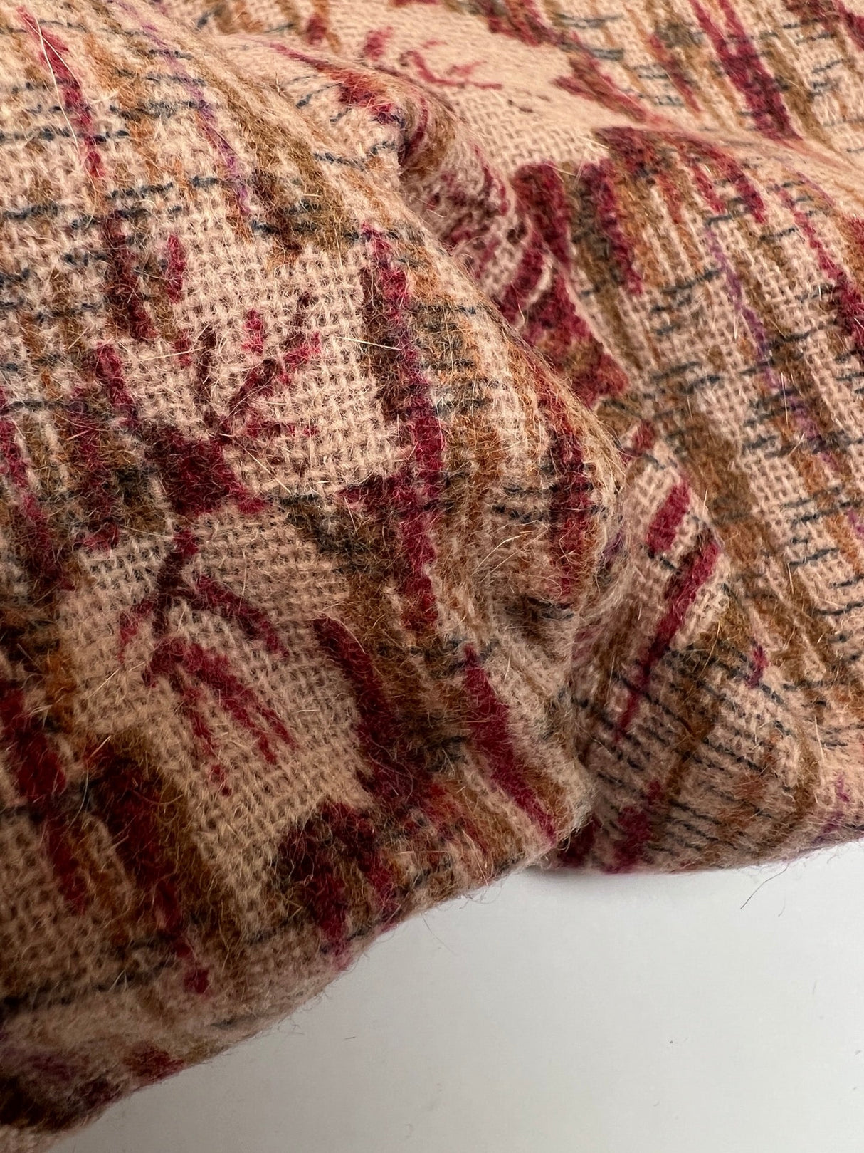 Wool Blend Abstract Print Fabric Brown Pink