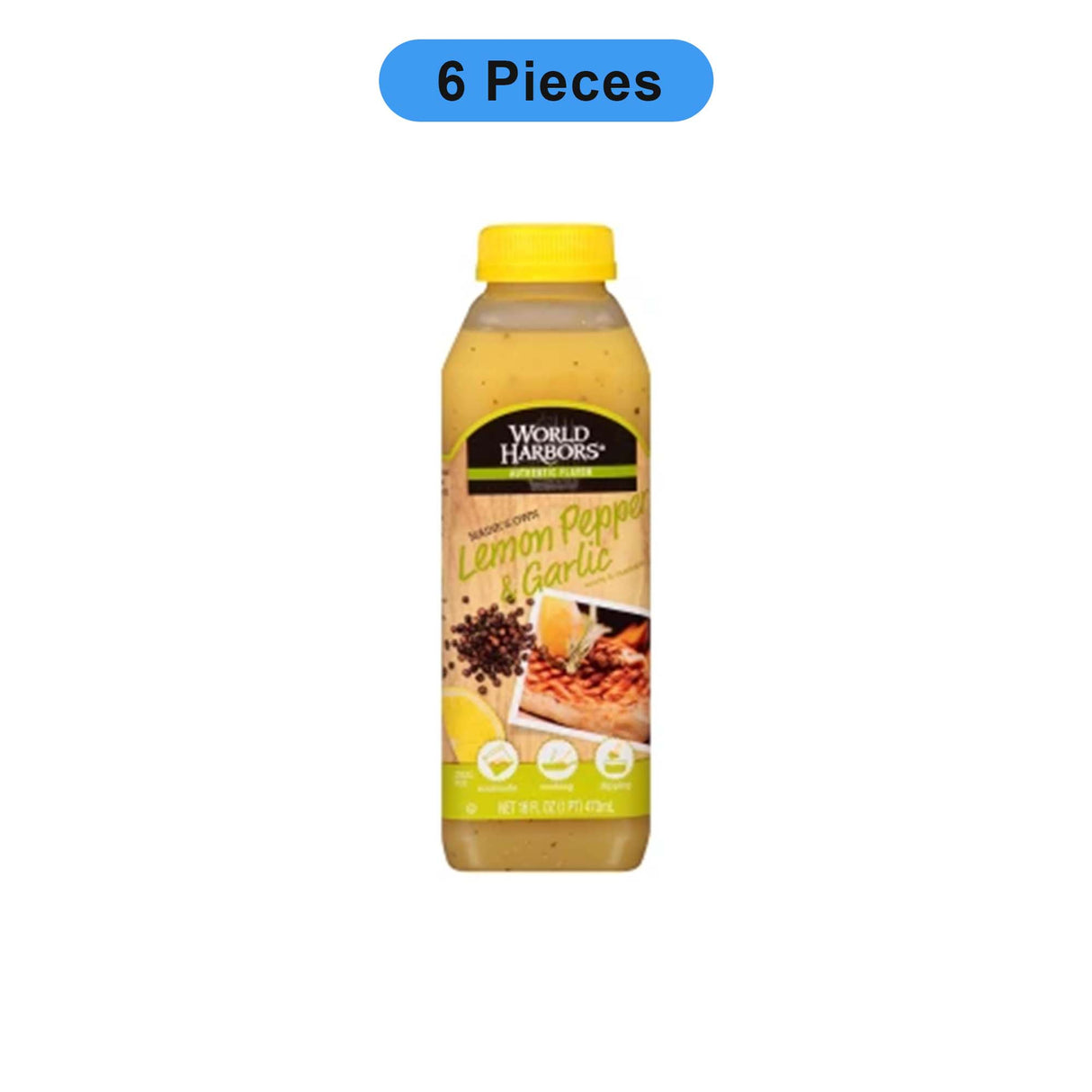 WORLD HARBORS LEMON PEPPER GARLIC SAUCE & MARINADE 16 OZ BOTTLE