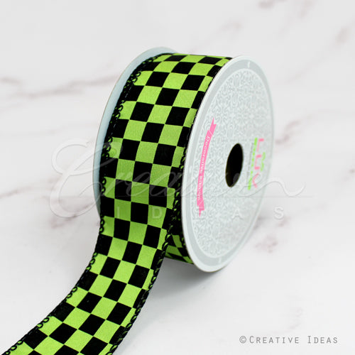 1 1/2" Black Checkered Ribbon - 10 Yards (Green)