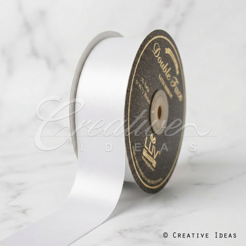 1 1/2" Double Face Satin-25 Yds (White)