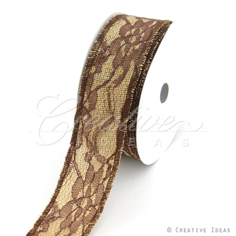 1 1/2" Faux Burlap Lace Ribbon -10 Yards (Brown)