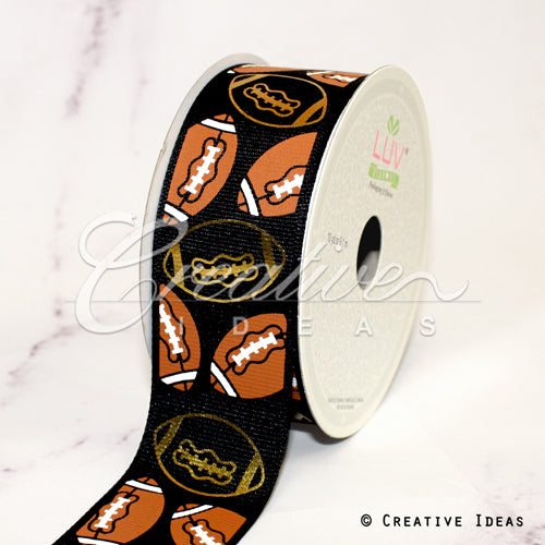 1 1/2" Grosgrain Football Pattern Ribbon-21 Feet (Black)