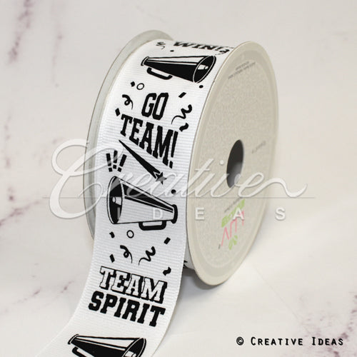 1 1/2" Grosgrain Go Fight Win! Ribbon-21 Feet (White)