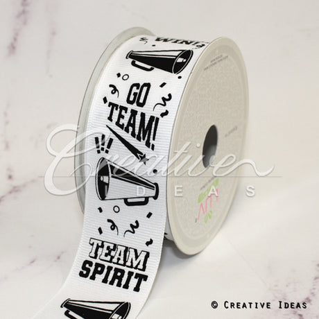 1 1/2" Grosgrain Go Fight Win! Ribbon-21 Feet (White)