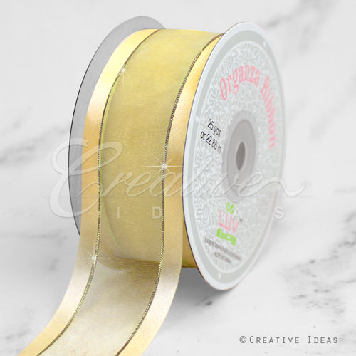 1 1/2" Organza With Satin And Gold Edge Ribbon - 25 Yards (Baby Maize)