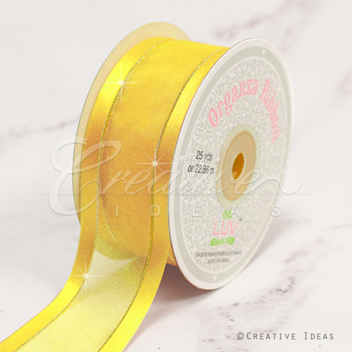 1 1/2" Organza With Satin And Gold Edge Ribbon - 25 Yards (Canary)