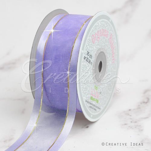 1 1/2" Organza With Satin And Gold Edge Ribbon - 25 Yards (Iris)