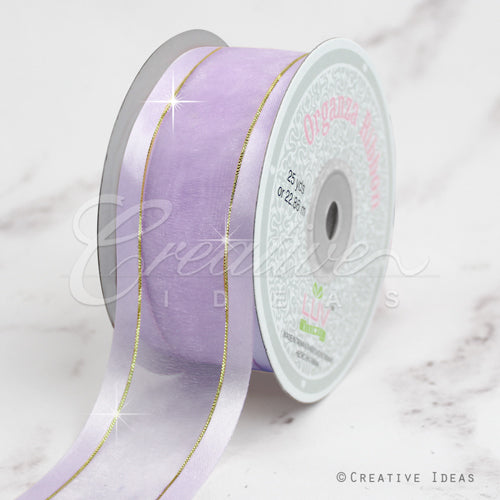 1 1/2" Organza With Satin And Gold Edge Ribbon - 25 Yards (Lavender)