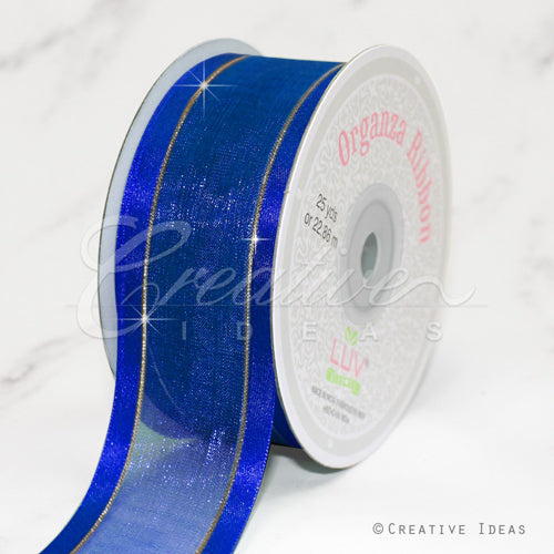 1 1/2" Organza With Satin And Gold Edge Ribbon - 25 Yards (Royal Blue)