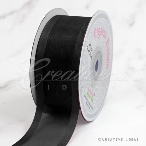 1 1/2" Organza With Satin Edge Ribbon - 25 Yards (Black)
