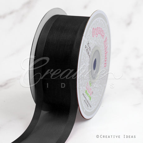1 1/2" Organza With Satin Edge Ribbon - 25 Yards (Black)
