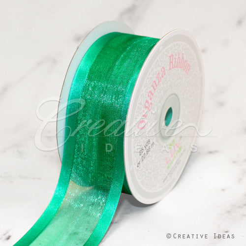 1 1/2" Organza With Satin Edge Ribbon - 25 Yards (Emerald Green)