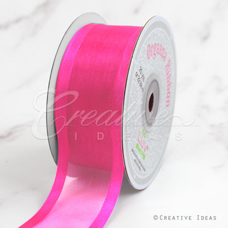 1 1/2" Organza With Satin Edge Ribbon - 25 Yards (Hot Pink)