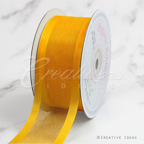 1 1/2" Organza With Satin Edge Ribbon - 25 Yards (Light Gold)