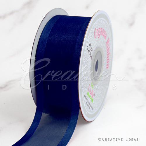 1 1/2" Organza With Satin Edge Ribbon - 25 Yards (Navy Blue)