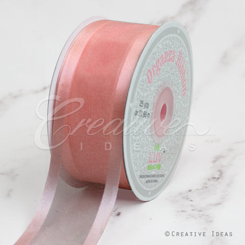 1 1/2" Organza With Satin Edge Ribbon - 25 Yards (Rose Gold)