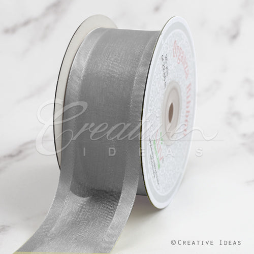 1 1/2" Organza With Satin Edge Ribbon - 25 Yards (Silver)