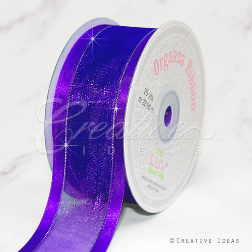 1 1/2" Organza With Satin & Silver Edge Ribbon - 25 Yards (Purple)