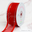 1 1/2" Organza With Satin & Silver Edge Ribbon - 25 Yards (Red)