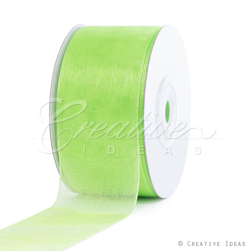 1 1/2" Plain Organza Sheer Ribbons - 25 Yards (Apple Green)