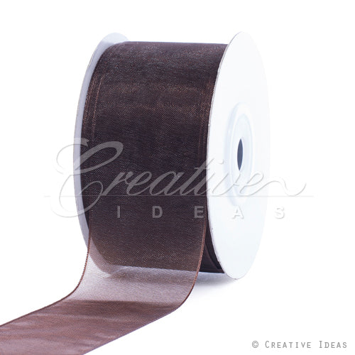 1 1/2" Plain Organza Sheer Ribbons - 25 Yards (Brown)