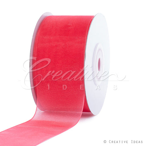 1 1/2" Plain Organza Sheer Ribbons - 25 Yards (Coral)