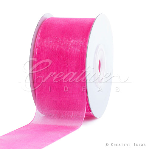 1 1/2" Plain Organza Sheer Ribbons - 25 Yards (Hot Pink)