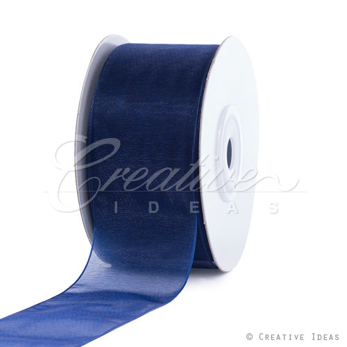 1 1/2" Plain Organza Sheer Ribbons - 25 Yards (Navy Blue)