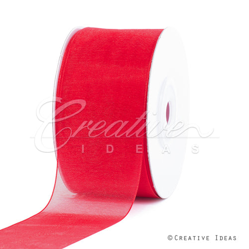 1 1/2" Plain Organza Sheer Ribbons - 25 Yards (Red)