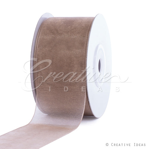 1 1/2" Plain Organza Sheer Ribbons - 25 Yards (Toffee)