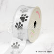 1 1/2" Satin Metalic Paw Print Ribbon-21 Feet (White/Silver)