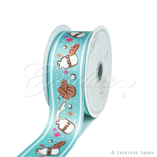 1 1/2" Satin Milk & Cookies Ribbon-10 Yds (Aqua)