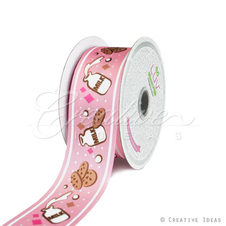 1 1/2" Satin Milk & Cookies Ribbon-10 Yds (Pink)