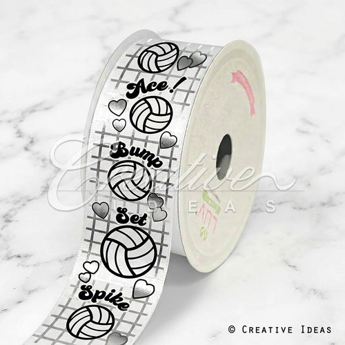 1 1/2" Satin Volleyball Hearts Ribbon-21 Feet (White)