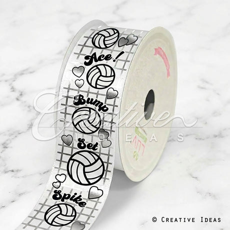1 1/2" Satin Volleyball Hearts Ribbon-21 Feet (White)