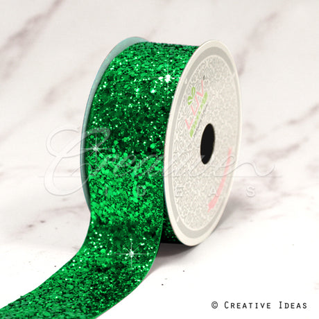 1 1/2" Sparkly Sequins Ribbon-10 Yds (Emerald Green)